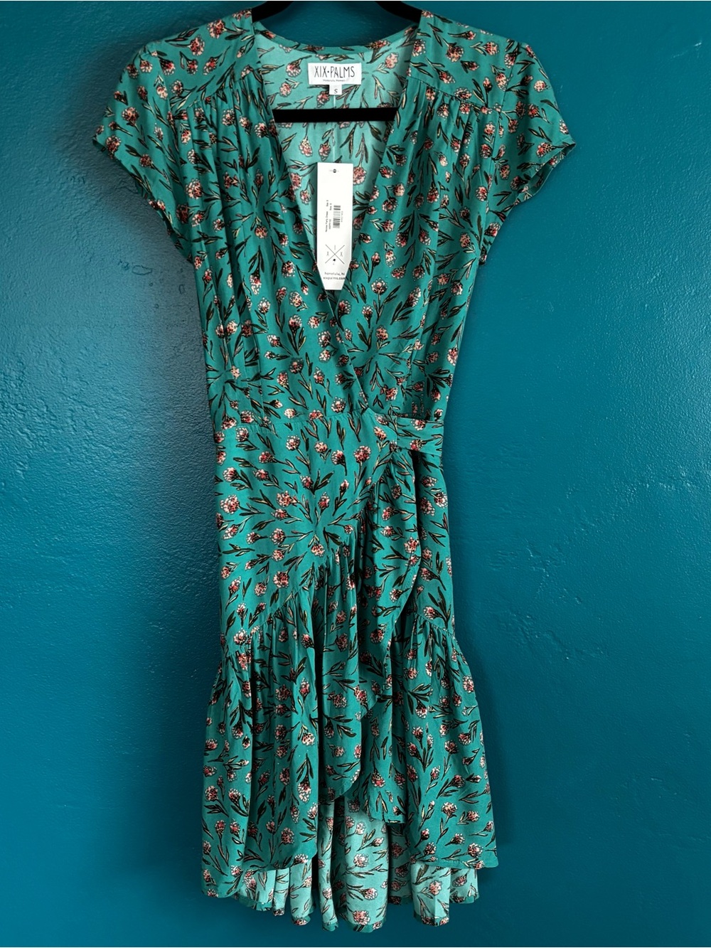 XIX Palms Teal Floral Wrap Dress